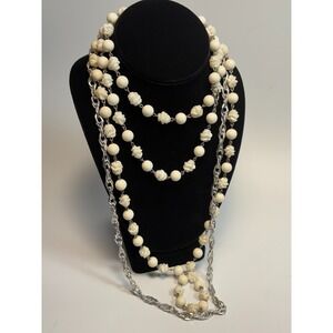 Necklaces White Silver Tone Vintage Sculptural Beaded Sarah Coventry